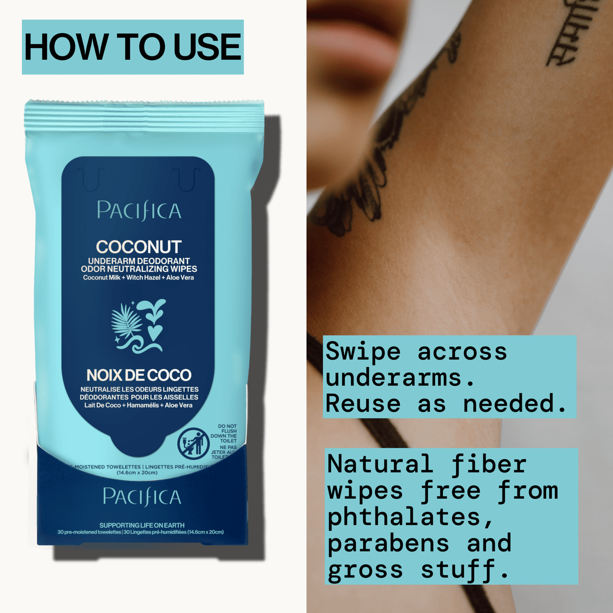 Coconut Milk & Essential Oils Underarm Deodorant Wipes